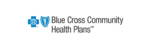 Blue Cross Community Health Plans logo featuring a blue cross and blue shield icon next to the organization’s name in gray text on a white background.