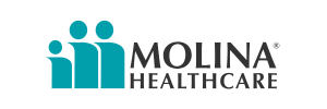 Molina Healthcare logo featuring three teal abstract human figures next to the words Molina Healthcare in black uppercase letters on a white background.