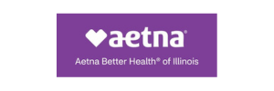 A purple rectangle with a white heart icon next to the word aetna and the text Aetna Better Health of Illinois underneath.